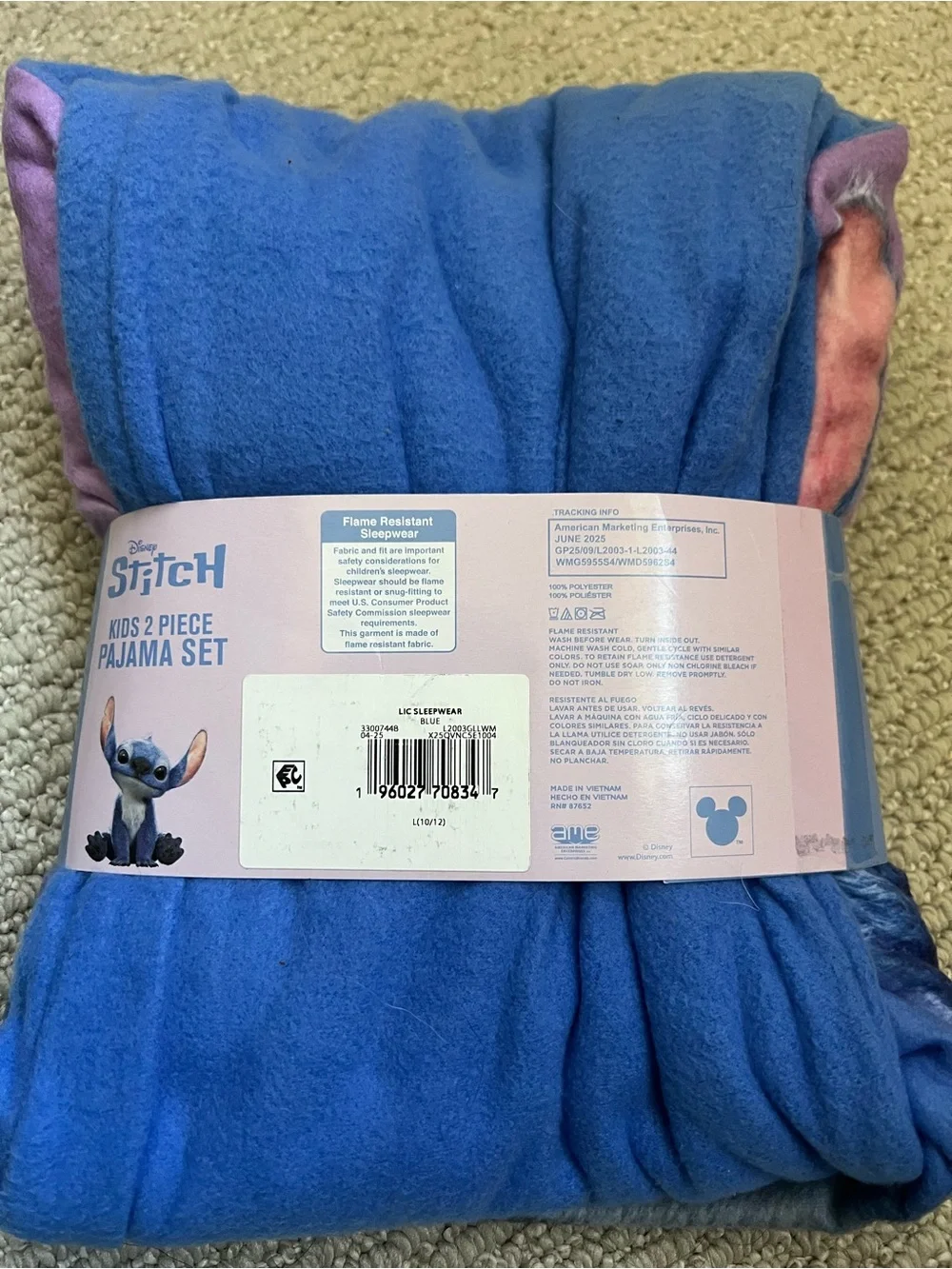 Disney Stitch Kids 2-Piece Pajama Set in size Large (10/12) NIB $15